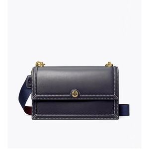 Tory Burch T Monogram Leather Shoulder Bag In Midnight